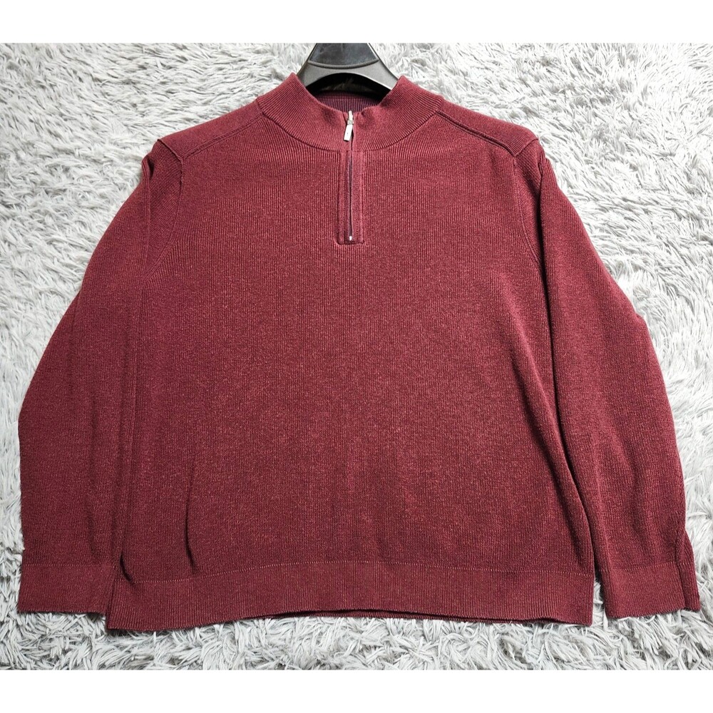 Tommy Bahama Sweater Mens Size XL 1/4 Zip Casual Red Color Mock Neck Tight Knit